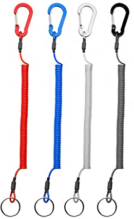 IERCZA 4Stück Spiralkabel Angeln Lanyard, Anti-Lost Spiral Sicherheits Seil mit Karabiner, Elastisch Spiral Schlüsselanhänger, Stretchy Schlüsselkette, Tool für Bootfahren Kajak Camping Jagd
