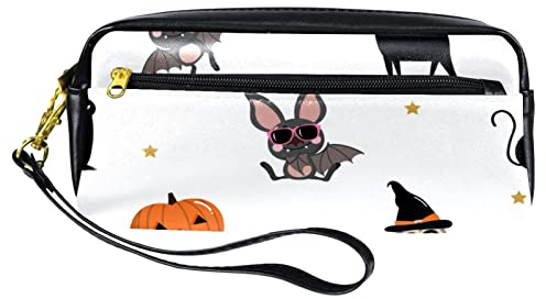 WOSHJIUK Federmäppchen aus Leder Marker Pen Pouch Desk Organizer Boxes,Happy Halloween Hexe Katze Spinne Eule,Bleistift-Aufbewahrungspaket