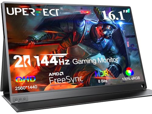 UPERFECT 144Hz Portable Monitor 16.1 Inch Gaming Monitor 2K 2560x1440 Support Freesync, IPS Display, 100% sRGB Matte Monitor with Mini HDMI/Type-C Port, Second Monitor for Laptop/PC/Mac/PS3/Phone
