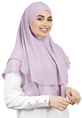LAMISHIJAB® Hijab - Velo da annodare, effetto khimar 2, senza spille, da donna musumana velata HE600, malva, Taglia unica