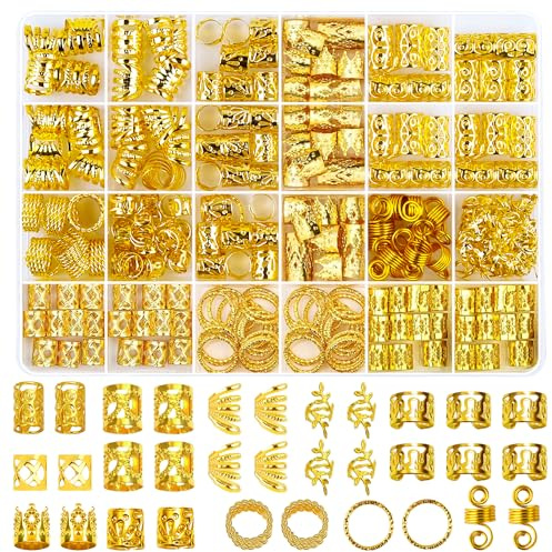 Belinreli 280 Pcs Hair Jewelry for Braids, Gold Loc Jewelry for Hairs Dreadlocks Braid Clips Accessories Metal Hair Rings for Braids Cuffs Braid Clips Decorations for Women Men Unisex