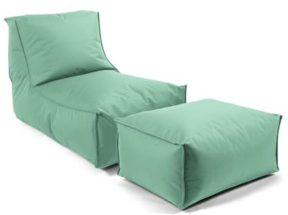 mokebo Sitzsack mit Hocker für Kinder & Erwachsene 'Der Sundowner', Bean Bag mit Füllung oder Bodenkissen für Indoor & Outdoor, auch als Liegekissen, Relaxliege oder Liege in Eukalyptus Grün