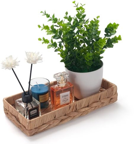 Badezimmer Eitelkeit Tablett Wasser Hyazinthe Toilettenpapierkorb für Aufbewahrung Lange Schmale Gäste Handtuchhalter (Natürliche 26 x 12.5 x 4.5cm)