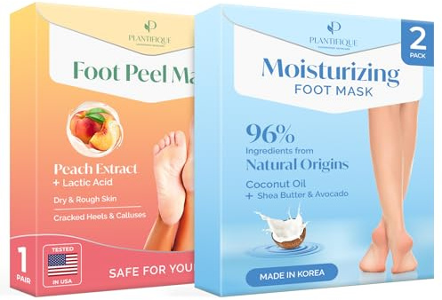 Fußmaske - Anti Hornhaut Socken - 1 Paar Pfirsich Fußpeeling Maske & Koreanische Fußmaske - 2 Paar - Fussmaske für trockene und rissige Füße, Anti Horhaut Socken