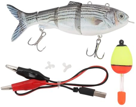 Angelköder, per USB Wiederaufladbar, Elektrischer Angelköder, Automatisch Schwimmend, Lebensechter Bassköder, LED-Licht-Wobbler, Mehrgelenkige Swimbaits, Süßwasserköder