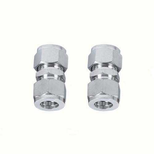 2 Pcs Compression Tube Fitting, Stainless Steel Double Ferrule Pipe Fitting Straight Compression Fitting Adapter for Plumbing, Construction, Chemical Industry (φ1/2inch)