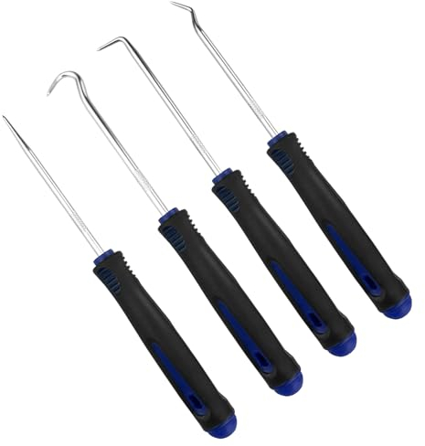 Gentpovth 4 Pièces Crochet kit Crochet Outils et Tournevis Mécanique de Précision,Outil à dégarnir l’Habillage de Porte Extracteur Joint, Outil de Retrait de Joint Torique(Bleu)