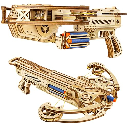 Wood Trick Bullet Boltcaster 3D Holzpuzzle für Erwachsene zum Bauen | [411 Teile] Schießt Bis zu 9,8 m - Mechanischer DIY Holzmodellbausatz für Erwachsene