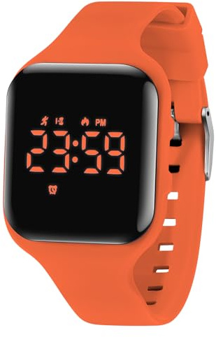 aswan watch digitalklocka, barn, flickor, pojkar, med stegräknare, väckarklocka, stoppur, ljus, datum, sportarmbandsur utan app och mobiltelefon med silikonarmband, 19 mörk orange, Rem