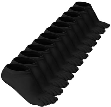 Bencailor Cotton Ankle Toe Sock for Women Men Running 5-9 Black 6 Pairs