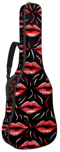 Gitarrentasche für Akustikgitarre mit zwei Taschen, Kunst, Vintage, rote Lippen, wasserabweisend, doppelt verstellbarer Schultergurt, Gitarrentasche, Art Vintage Red Lips, 42.9x16.9x4.7 in, Stilvoll