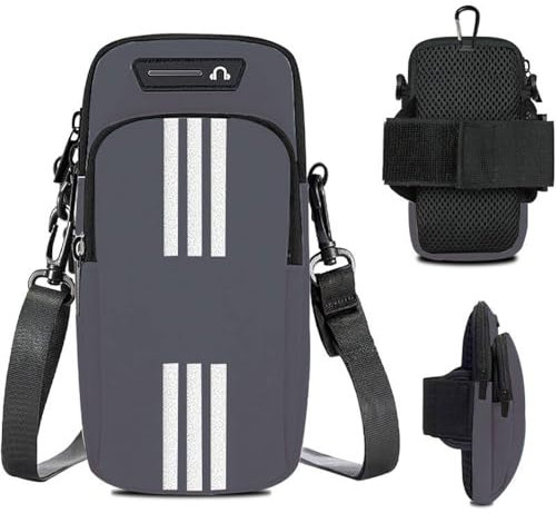 Tasche da braccio per cellulare, Fascia Braccio Running, Fascia Braccio Smartphone Portacellulare, Porta Cellulare per Correre, con jack per cuffie e due tasche per correre,