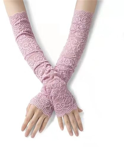WANYI 46cm Spitzenhandschuhe Schwarz Handschuhe Spitze Elegant Fingerlose Lange Handschuhe Damen Lace Arm Sleeve Sonnenschutz fur Kostüm Zubehör Halloween Party Hochzeit(Lila)