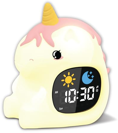 groov e Cuties Wecker mit LED-Nachtlicht, weißem Rauschen & Schlaftraining - Regenbogen-Einhorn