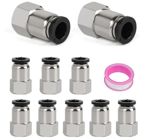 EFUTURETIME 10 x pneumatisk anslutning G1/4 BSP hona pneumatiska kontakter PCF8-02, pneumatisk slangadapter med teflontejp för luftslang