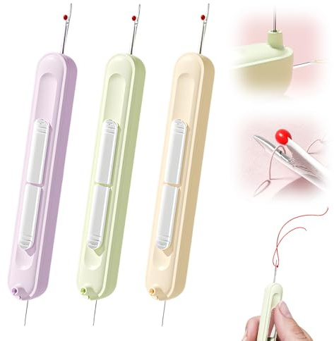 Topbashgo Nadeleinfädler, 2025 New 2 in 1 Seam Ripper Needle Threader, Einfädelhilfe für Nähnadeln, Stickwerkstichwerkzeug und Auto -Nadel -Threader -Werkzeug, Nähräume (Weiß+Grün+lila)