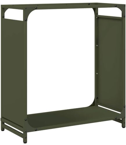 vidaXL firewood rack - olive green steel log holder 60x28x65 cm - indoor fireplace wood organizer