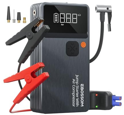 Booster Avviamento Auto,Avviatore per veicolo con Compressore Aria Portatile,44.4Wh Avviatore Batteria Macchina,Jump Starter con LED Torcia,Ricarica USB-C,7in1 Kit di Viaggio e Attrezzi di Emergenza