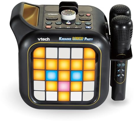 VTech Karaoke Light Party – Bluetooth-Lautsprecher mit Beleuchtung Pixel Art – Karaoke-Kit mit 2 kabellosen Mikrofonen, Stimmverzerrer und Spiele – Geschenk für Erwachsene, Jugendliche und Kinder