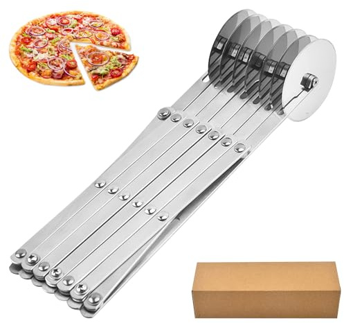 7 hjul rostfritt stål degskärare, pizzaskärare justerbar multirund degdelare bakskärarrulle hjuldelare för pizza, kakor, pannkakor, våfflor, degkakor