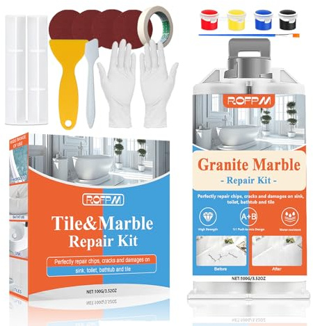 ROFPM Bathtub Repair Kit, White | Color Match, Marble, Granite, Tile, Granite and Ceramic Tile, Waterproof Bath Enamel, Shower Tray Repair for Fiberglass