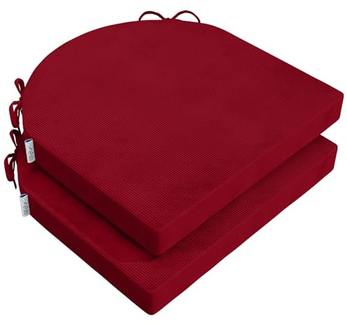 PRIMEPATIO Seat Pad for Dining Chair Set of 2, Patio Seat Cushions with Ties for Garden Kitchen, U-Shape Foam Comfortable Chair Pad for Indoor Outdoor, 40 x 40cm, Red