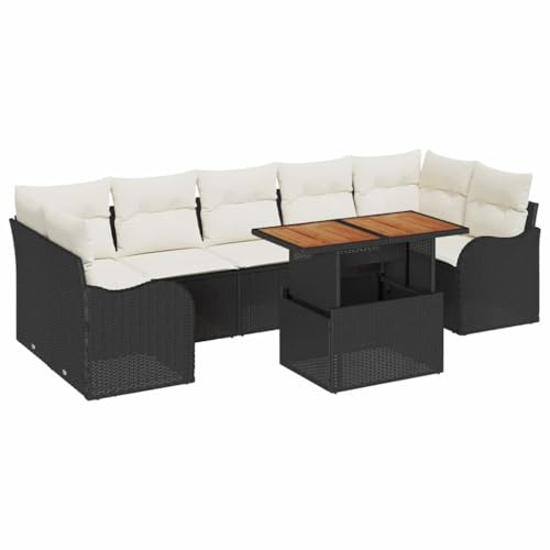vidaXL 8-delat trädgårdsoff-set med kuddar i svart polyrotting | Utomhuslounge sittplatser | Modulär design | Väderbeständigt tyg | 4-personers