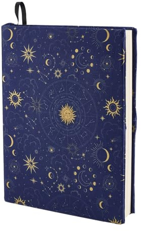 NICENEEDED Funda de Libro Elástica, Funda de Libro con Diseño de Estrella Y Luna Azul Marino, Protectores Elásticos para Libros