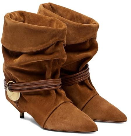 Seborluys Womens Brown Suede Ankle Kitten Heel Boots Slouchy Ankle Booties Pointed Toe Wide Calf Fold Over Slouch Cowboy Boots Low Heel Slip On Causal Dressy Comfortable Short Booties,Size 8
