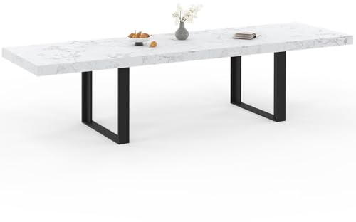 IDMarket – Mesa de comedor extensible Phoenix rectangular 6-12 personas bandeja efecto mármol blanco Alaska 200-300 cm
