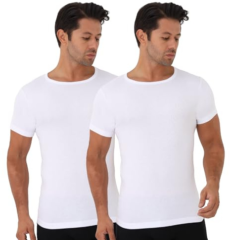 UNDEREA – Unterhemd Herren, 100% Baumwolle, Rundhals Business Kurzarm Unterziehshirt | 2er Pack Herren Unterhemden Weiss | Atmungsaktiv & Weich Tank Top Herren (XXL)
