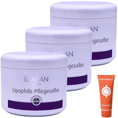 ELASAN Lipophile Pflegesalbe 3x 500 ml I Sanfte Intensivpflege für trockene & schuppige Haut I Für Gesicht, Körper & Kopfhaut I Ohne Duft- & Konservierungsstoffe I Spar-Set plus Pharma Perle give-away