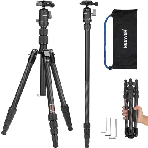 NEEWER Carbon Fiber Camera Tripod Monopod, 65 Lightweight Compact Portable Travel DSLR Video Stand, 360° Ball Head, Anti Slip QR Plate, Inverted Central Axis, Reversible Legs, Max Load 13.2 lbs, TP39