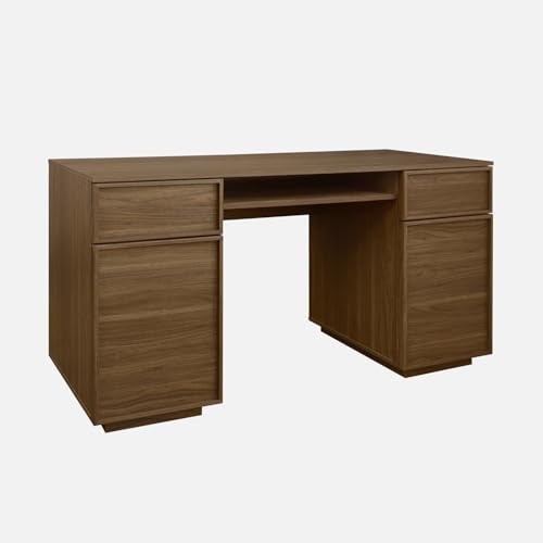 Alice's Garden sweeek - Bureau Effet Bois Noyer 2 Portes 2 tiroirs 1 Niche 140cm - L 140 x P 55 x H 77cm - Kuba
