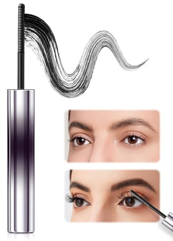 3D Curling Iron Wand Mascara, 2025 Upgraded Mascara Black and Brown, Mascaras Waterproof Natural Long Lasting Smudge-Proof No Flaking, Create Thick, Clear Eyelashes for Sensitive Eyes (Black)
