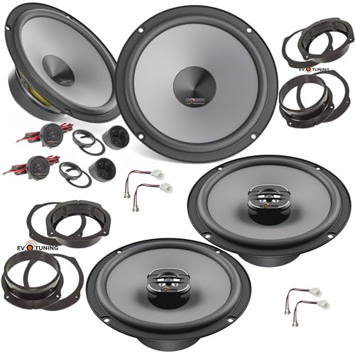 EvoTuning Kit 6 Casse Altoparlanti Anteriori e Posteriori per Fiat Croma dal 2005 al 2010, compatibile con Hertz K165+X165 +Set 4 Anelli e Cavi Adattatori