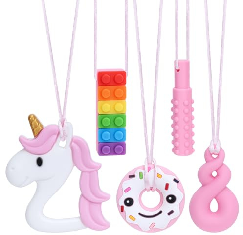 MizzyTots Beißringe 5er Set | Sensorische Kauketten für Kinder ab 3 Monate | BPA-frei Kaukette Halskette für Babys, Kleinkinder & Kinder mit Autismus, ADHS | Beißkette als Zahnungshilfe/Stressabbau