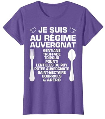 Humour Auvergne Régime & Apéro Auvergnat Cadeau Spécialité T-Shirt, Femme, Violet Chiné, XXL