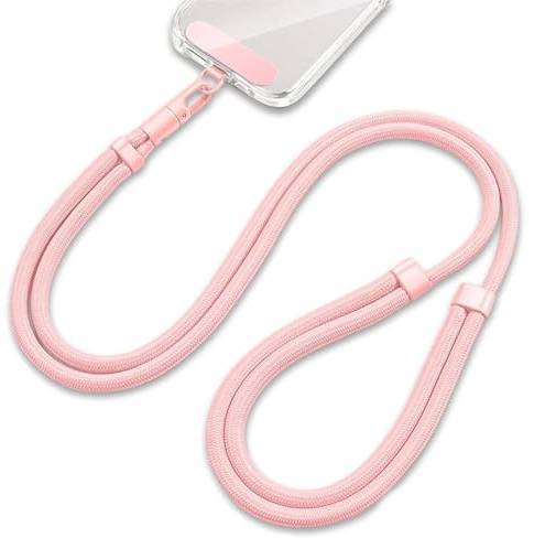 VOOSFSIE Cordino per Cellulare Universale, Cavo per telefono cellulare,1 m60 resistente, regolabile, elegante compatibile con tutti gli smartphone, Auricolari, Chiavi (Rosa Chiaro)