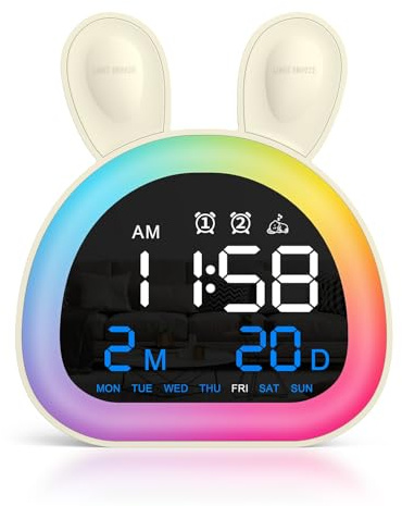 Ankilo Wecker Kinder, Digitaler Schlaftrainer Kinder mit 9 Farbe Lichtwecker,Duale Alarm, Wiederaufladbar Elektrische Wecker für Jungen und Mädchen