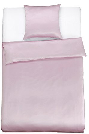 LilySilk 100% Maulbeere Seide Bettwäsche-Set 2 teilig Bettbezug 135x200cm Kissenbezug 80x80cm Unifarben 19 Momme Hypoallergen Super weich und atmungsaktiv-Altrosa