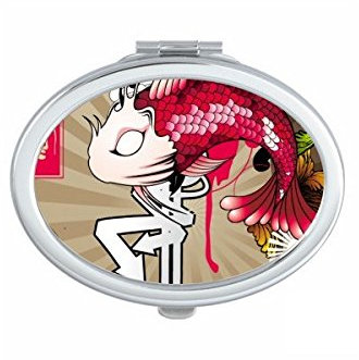 DIYthinker Japón Cultivo De Carpa Colorida Olas del Crisantemo Totem Arte Irradia La Ilustración del Patrón Oval Maquillaje Compacto Espejo De Bolsillo Portátil Pequeño Linda Mano Espejos