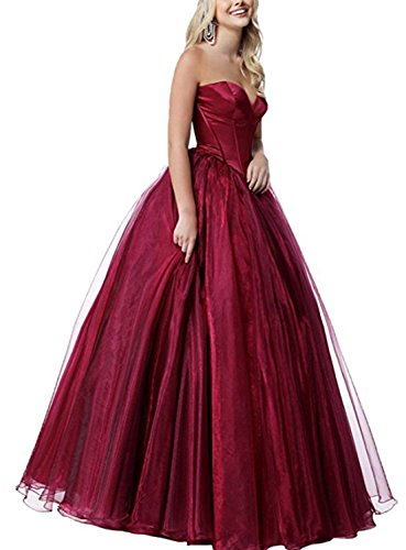 Trägerlos Organza Korsett Ballkleider Lang Prinzessin Ballkleid für Abend Hochzeit P44, Weinrot C, 48 DE Plus