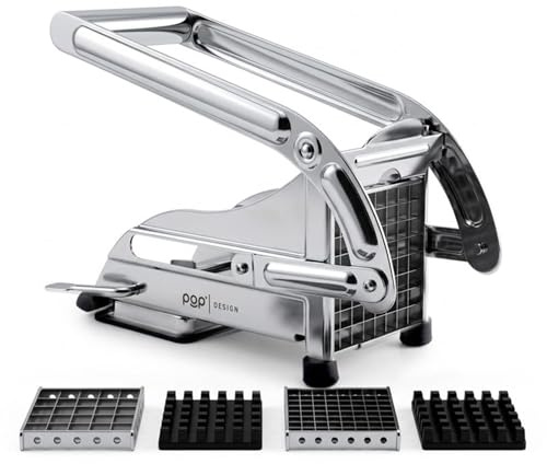 French Fry Cutter, Dishwasher Safe Stainless Steel Potato & Vegetable Slicer, 2 Blade Sizes (1/2 & 3/8), Suction Base, Lifetime Blade Replacement Warranty, Perfect for Air Fryer & Deep Fryer by POP