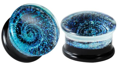 COOEAR Glass Plugs und Tunnel Galaxy Piercing Expander Stretchers Pair Geschenk verpackt Schmuck Größe 2 g (6 mm) bis 1 Zoll (25 mm).