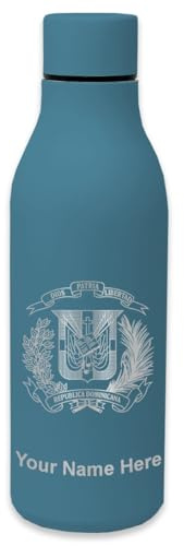 LaserGram Double Wall Stainless Steel Water Bottle, Coat of Arms Dominican Republic, Personalized Engraving Included (Slate Blue)