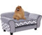 PawHut Hundesofa, Haustiersofa mit erhöhten Füßen, Hundecouch, Hundeliege mit Kissen, Hundebett, Katzensofa, Waschbar, Samt, Grau, 73,5 x 41 x 33 cm