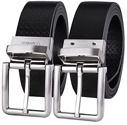 Calvin Klein Vielseitiger Zwei-in-Eins-Wendegürtel, Herren Leder Gürtel, Dunkelschwarz/Dunkelschwarz, Medium (34-36)