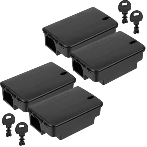 Köder-Discount Stazione per esche per topi (Esche non incluso) – 4 Trappola per topi resistente e sicure con ingresso doppio, chiave e coperchio che evitano il contatto diretto (22 x 14 x 8 cm)