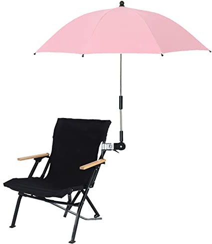 VKTY Chair Parasol with Clamp, Adjustable 80cm Beach Chair Umbrella Sunshade Universal Umbrella Parasol for Patio Chair, Beach Chair, Stroller, Sport Chair, Wheelchair and Wagon (Pink)